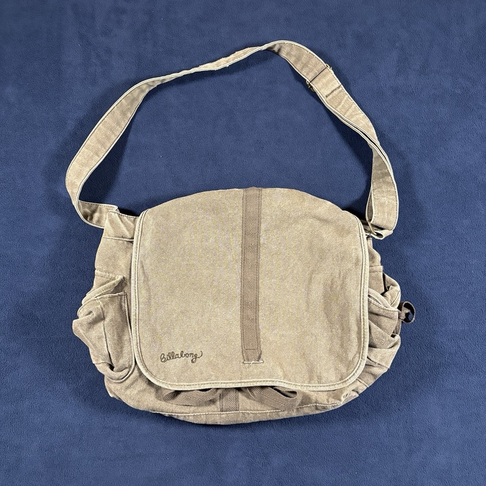 Vtg 2000s Billabong Canvas Messenger Bag Y2K Earthy Brown Grunge Utility Cargo
